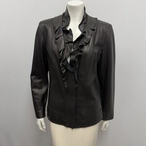 ❤️SOLD❤️ T Tahari Leather Ruffles Jacket Black Size 10